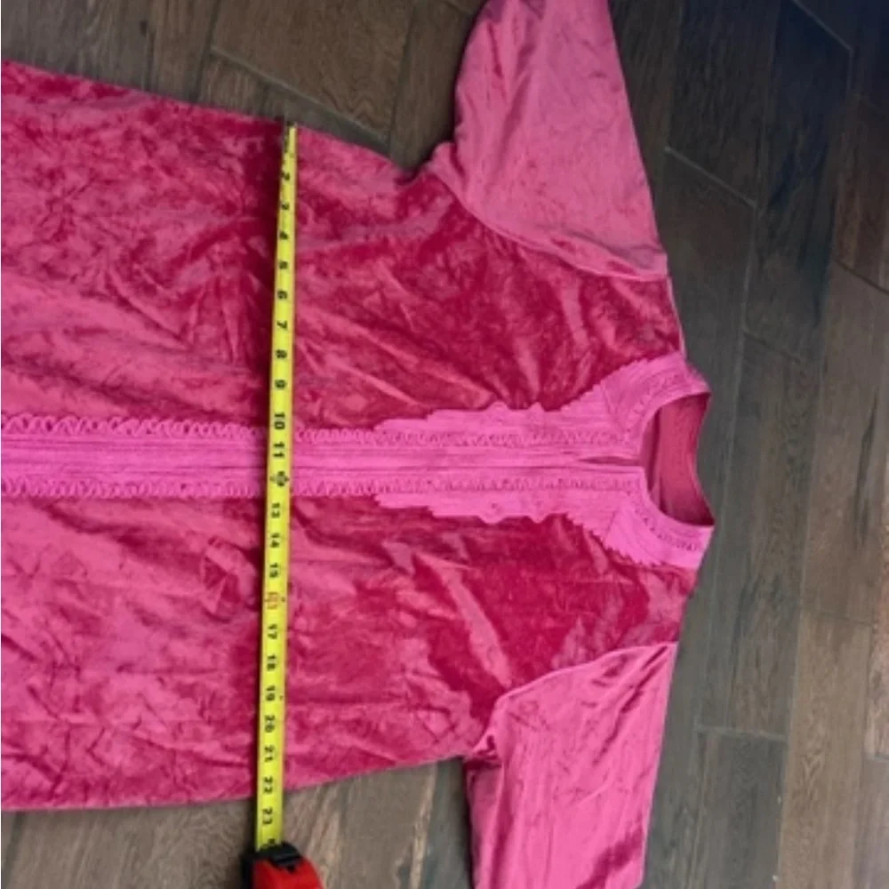Long Pink Velvet Robe with Trim